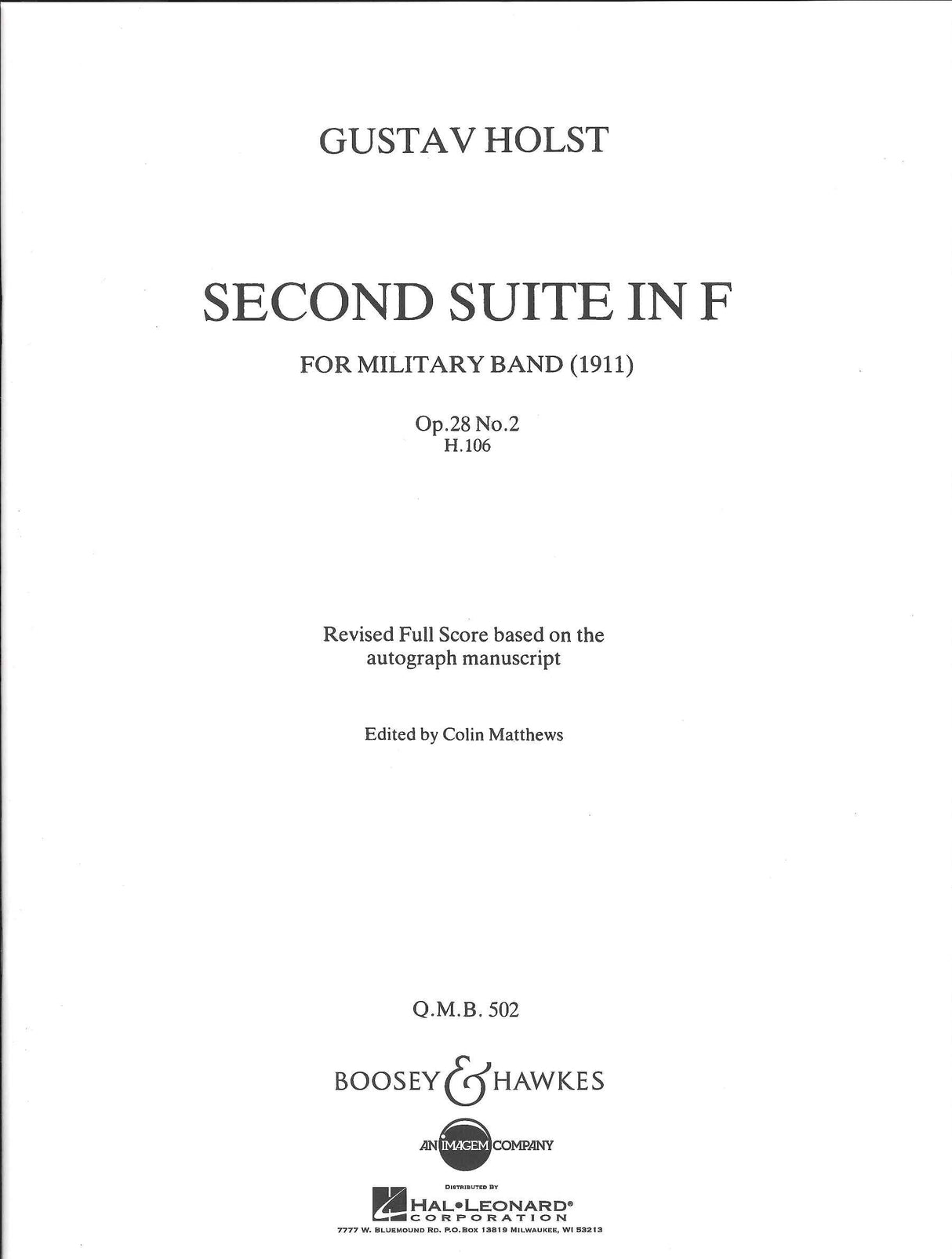 Holst, Second Suite in F (Full Score) (Boosey)