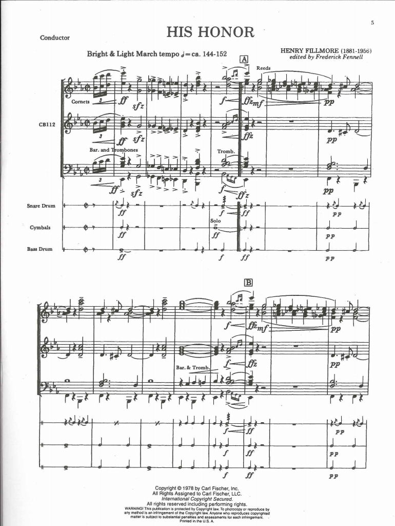 Fillmore, His Honor: March (Fennell) (Carl Fischer)