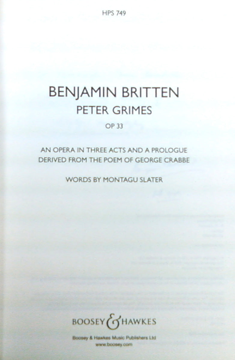 Britten, Peter Grimes op. 33: Opera (Boosey)