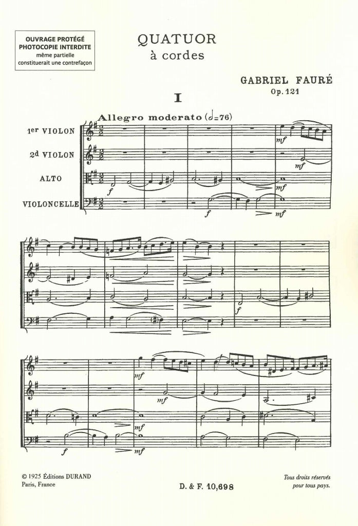 Faure, Quatuor a cordes op. 121 (Durand)