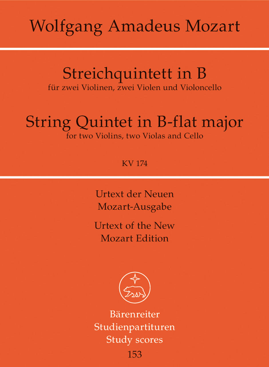 Mozart, String Quintet KV 174 in Bb (Barenreiter)
