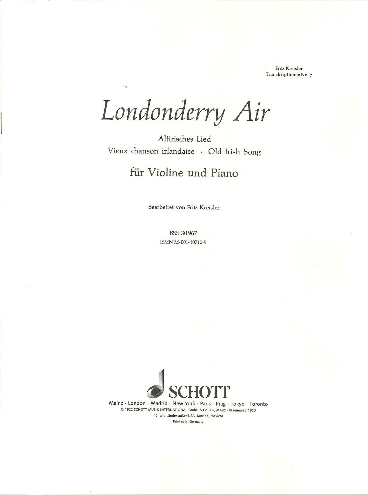 Kreisler, Londonderry Air (Schott)