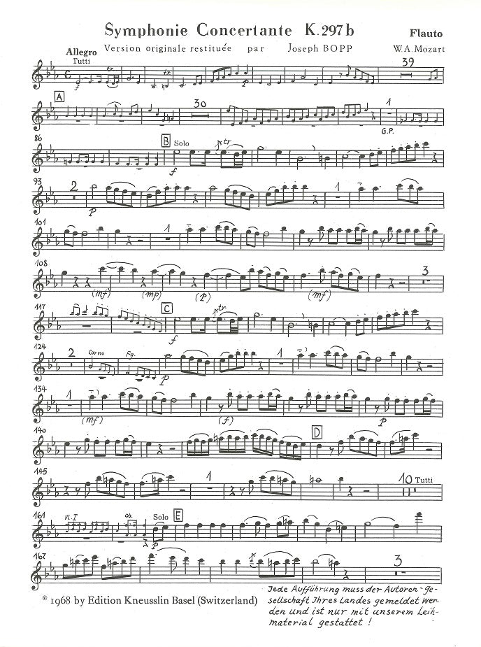 Mozart, Sinfonia conc(Soli: Fl,Ob,Hn,Bn) (Kneusslin)