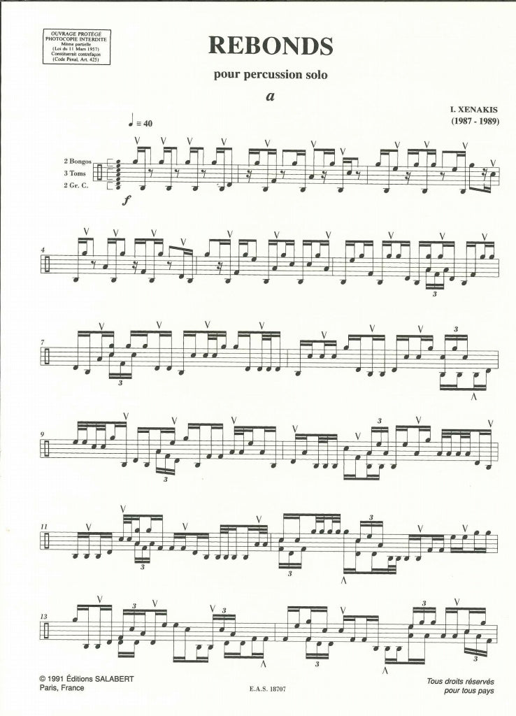 Xenakis, Rebonds pour Percussion Solo (Salabert)