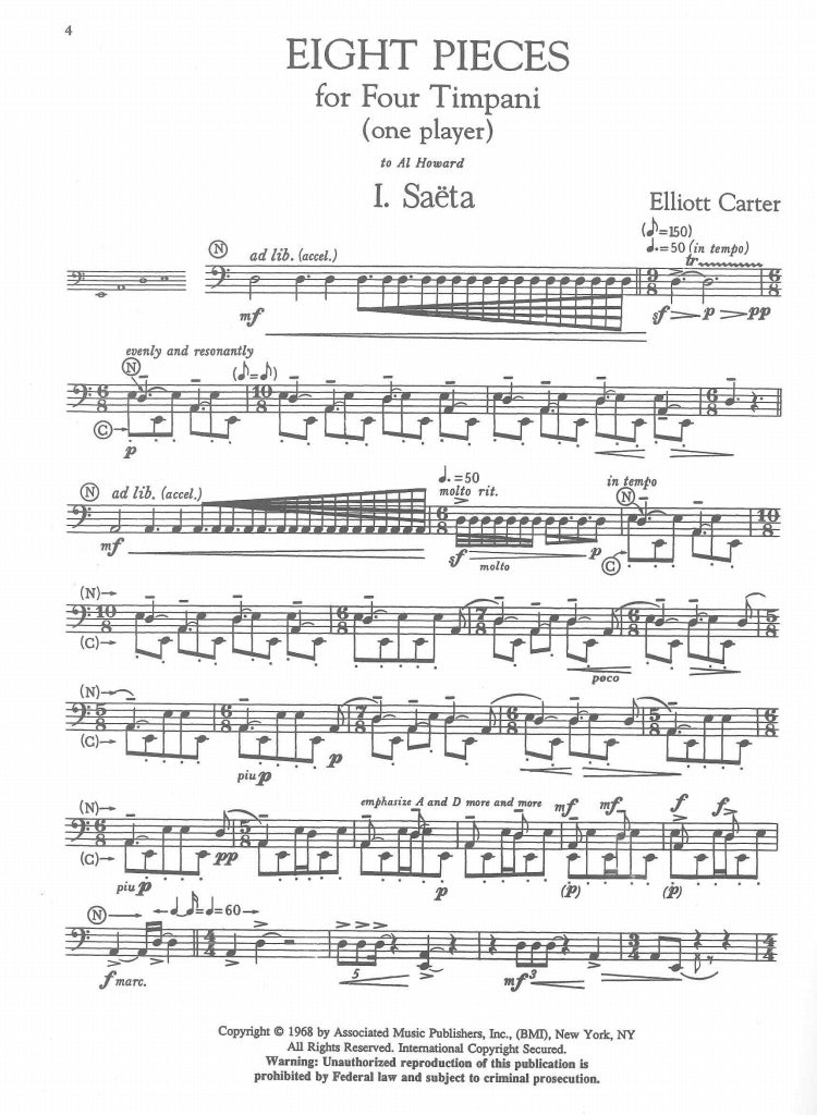 Carter, 8 Pieces for 4 Timpani (1 player (AMP)