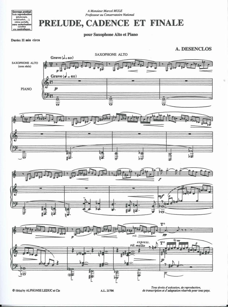 Desenclos, Prelude, Cadence & Finale (Leduc)