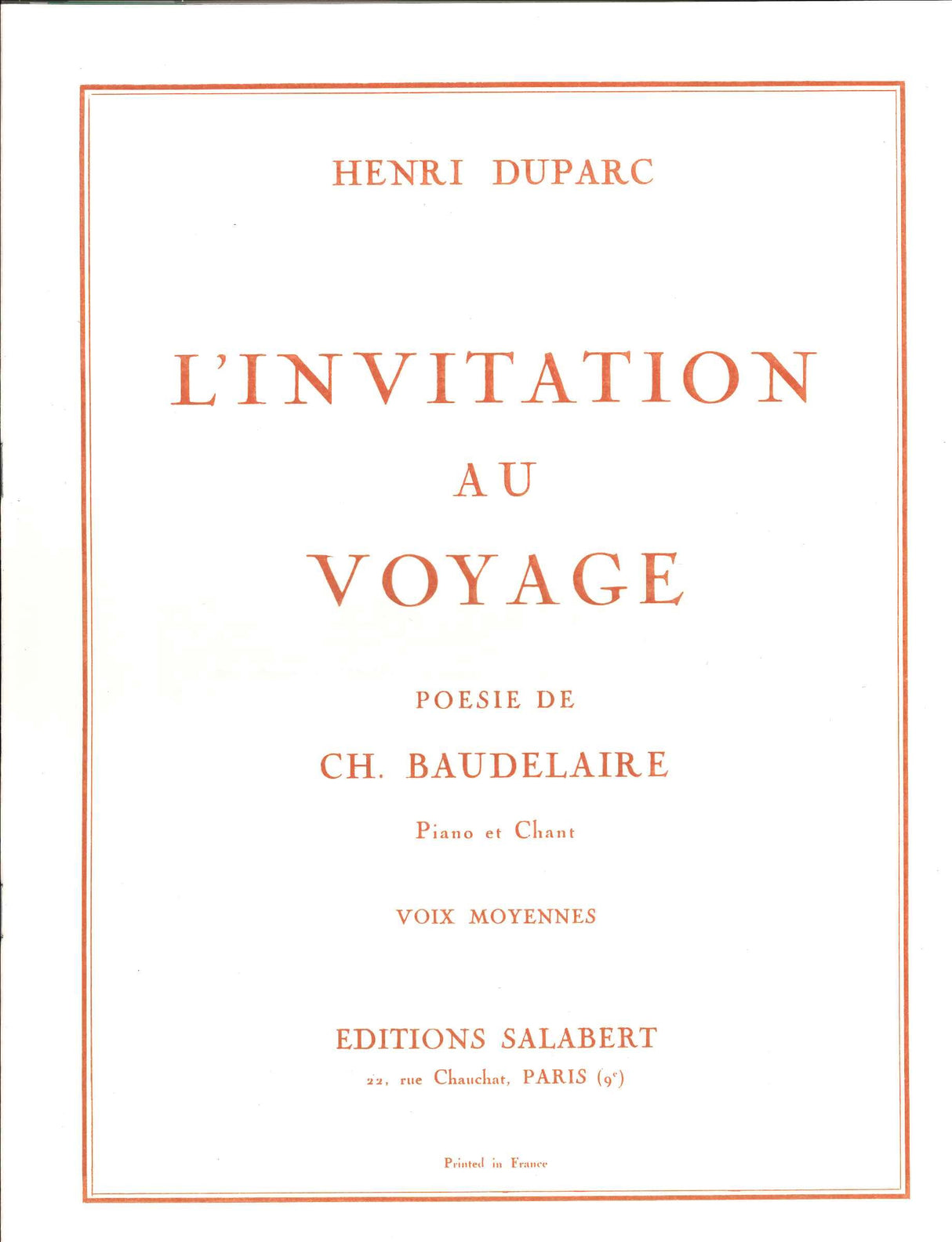 Duparc, Invitation au voyage (M) (Salabert)