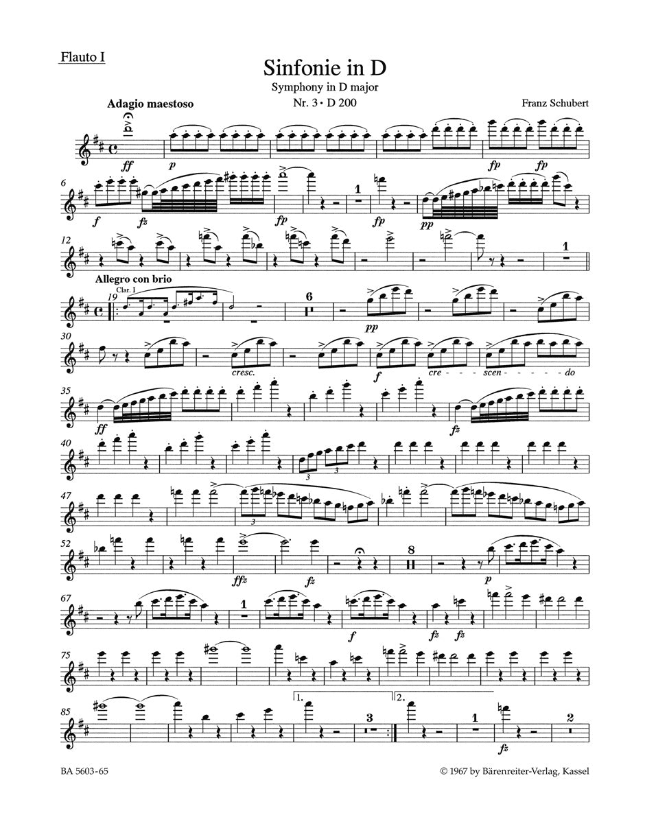 Schubert, Symphony No. 3 Wind Set (Barenreiter)