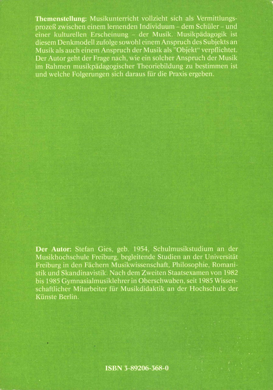 Gies, Anspruch der Musik (Blaue Eule)