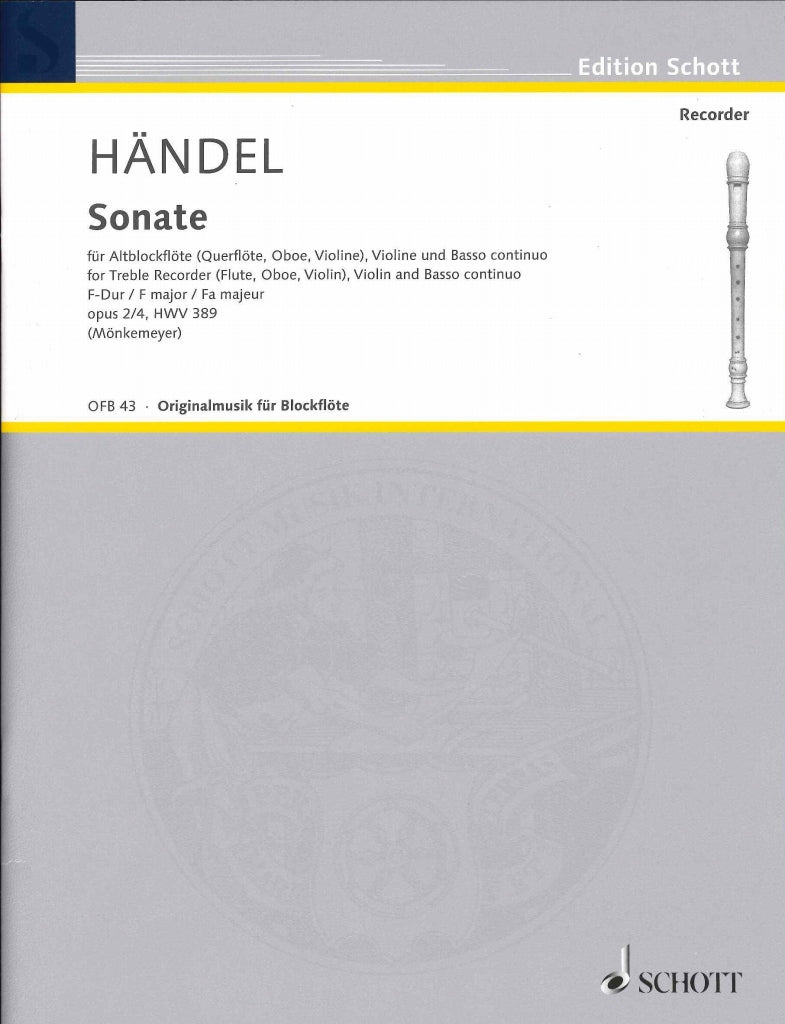 Handel, Sonata HWV 389 in F (ARec,Vn,Bc) (Schott)