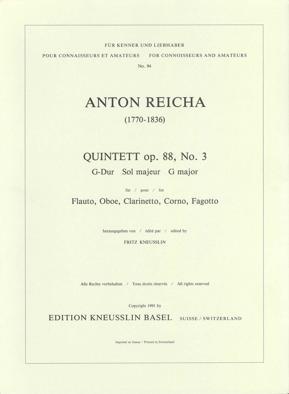 Reicha, Quintet op. 88/3 in G (Kneusslin)