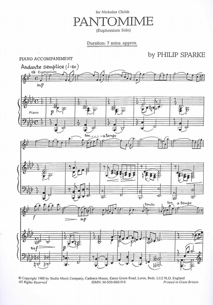 Sparke, Pantomime (Euph,Pf) (Studio Music)