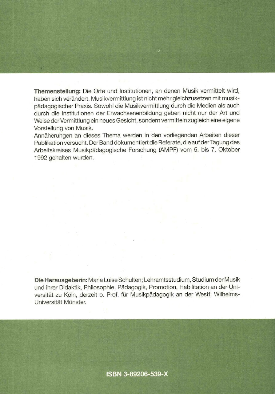 Schulten, Musikvermittlung als Beruf (Die Blaue Eule)
