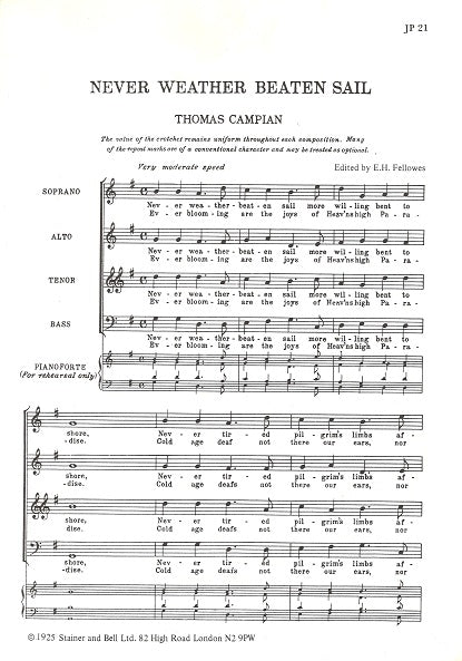 Campion, Never Weather-Beaten Sail SATB (Stainer & Bell)