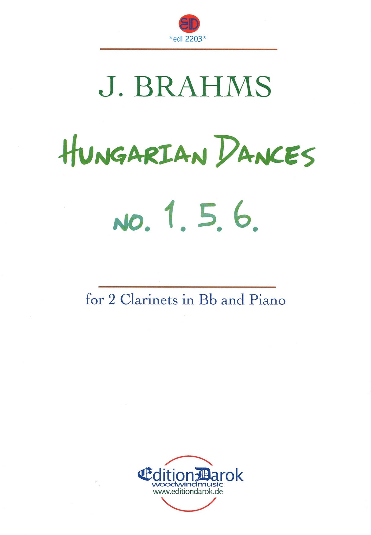 Brahms, Hungarian Dances 1, 5, 6 (2Cl,Pf (Darok)