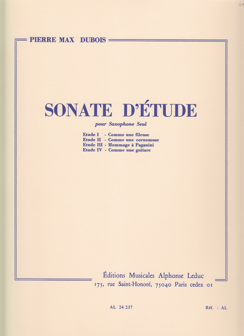 Dubois, Sonate d'etude (Sax Solo) (Leduc)