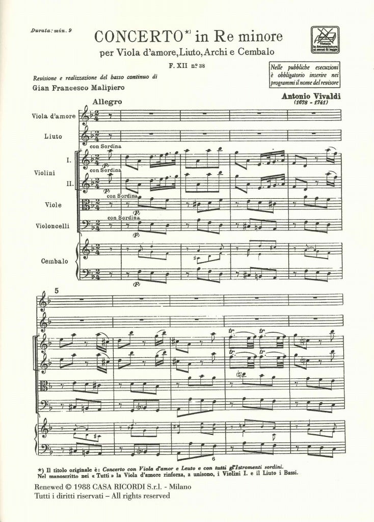 Vivaldi, Concerto in d, F 12/38, RV 540 (Ricordi)