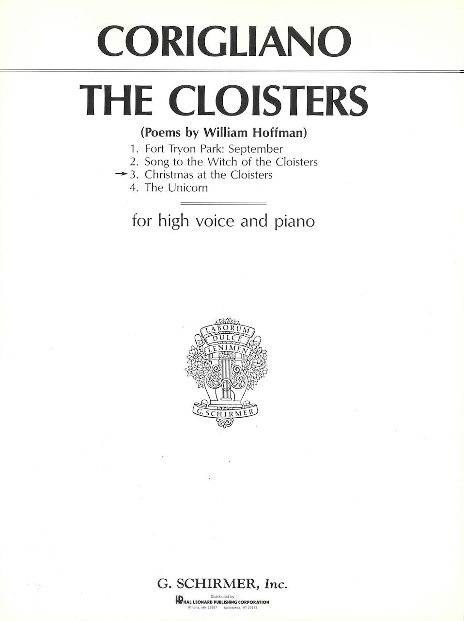 Corigliano, Christmas at the Cloisters (G.Schirmer)