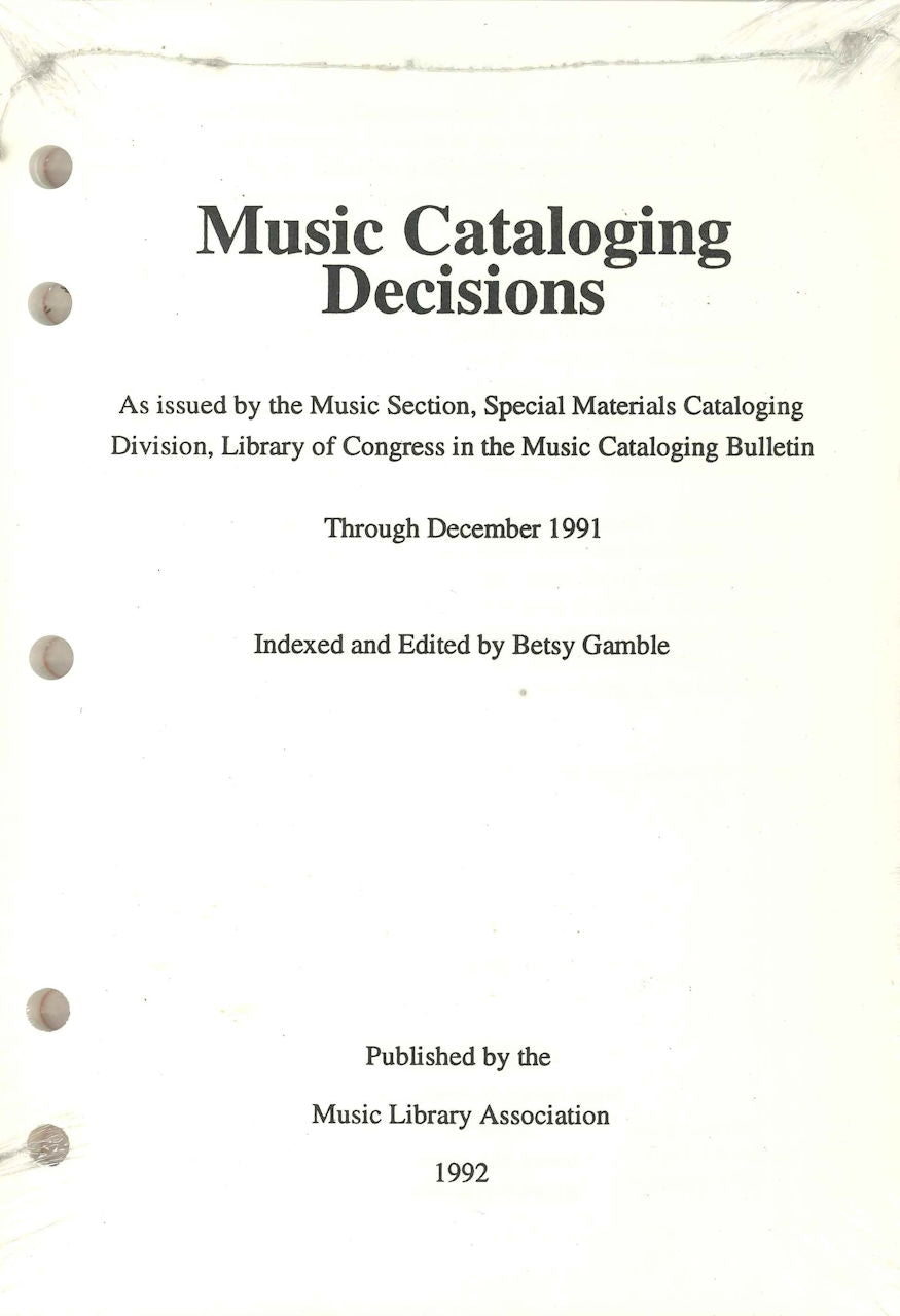 Music Cataloging Decisions (Music Library Association)