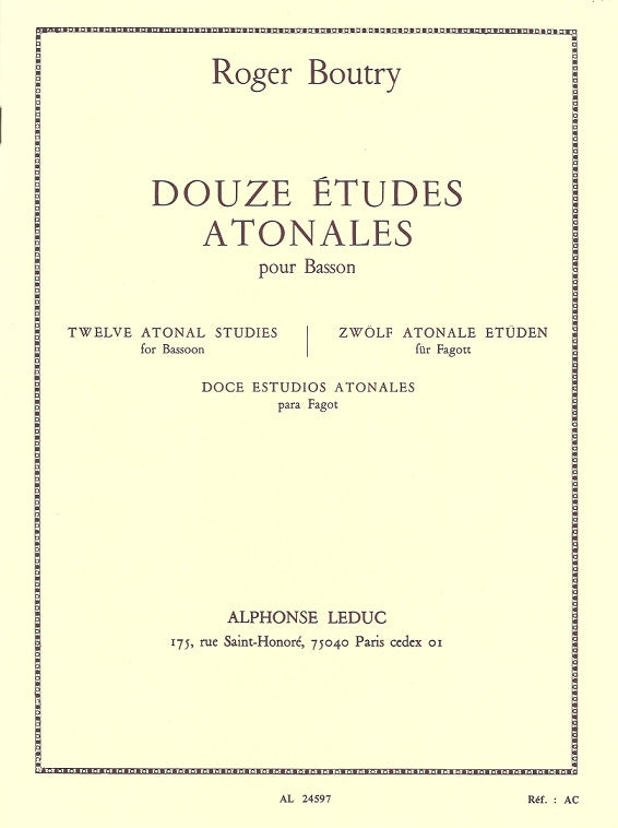 Boutry, 12 Etudes atonales pour basson (Leduc)