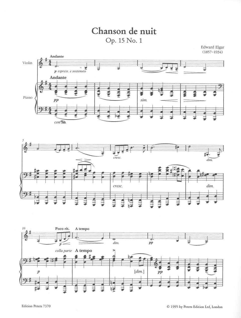 Elgar, Chanson de nuit; Chanson de matin (Peters)