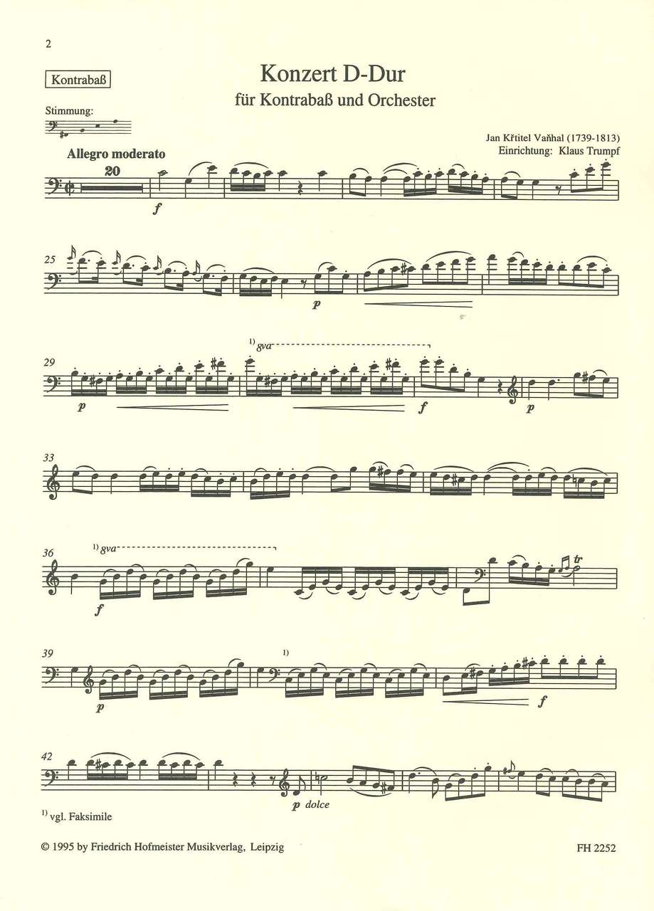 Vanhal, Concerto in D (with Facsimile) (Hofmeister)