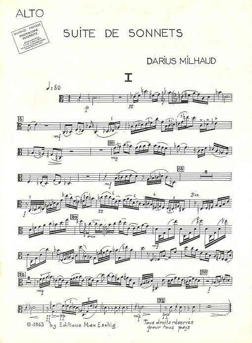 Milhaud, Suite de sonnets (Parties) (Eschig)