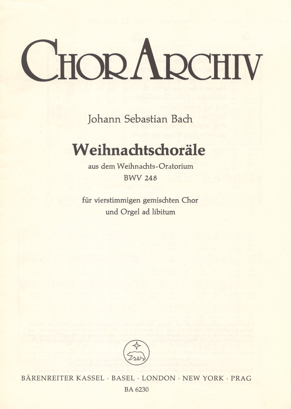 Bach, Weihnachtschorale (SATB/Org ad lib (Barenreiter)