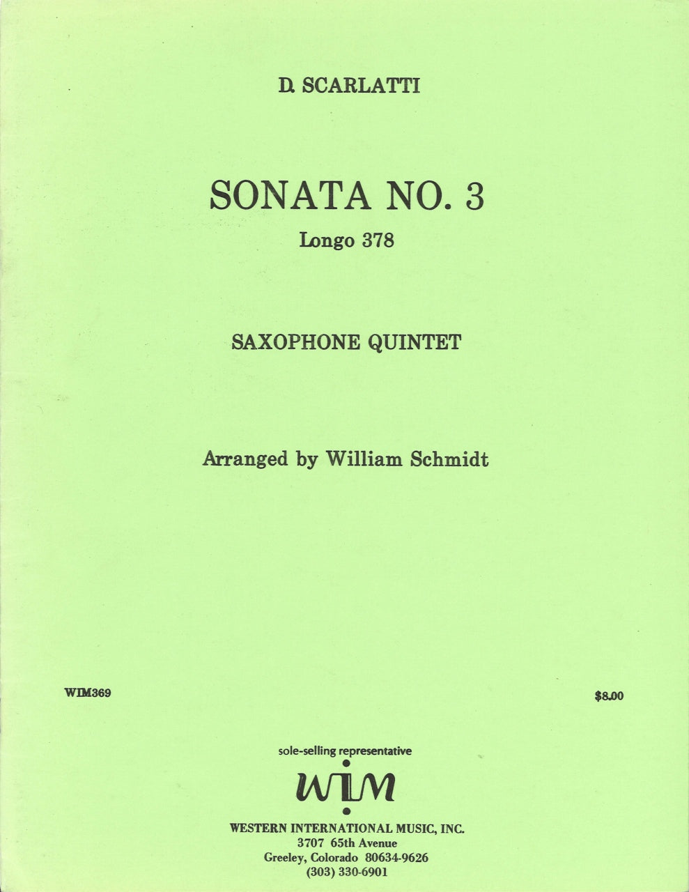 Scarlatti, Sonata No. 3 L 378 (SAATBr) (Western International Music)