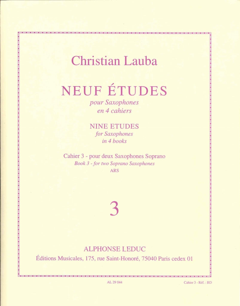 Lauba, 9 Etudes, Cahier 3 (SS Sax) (Leduc)