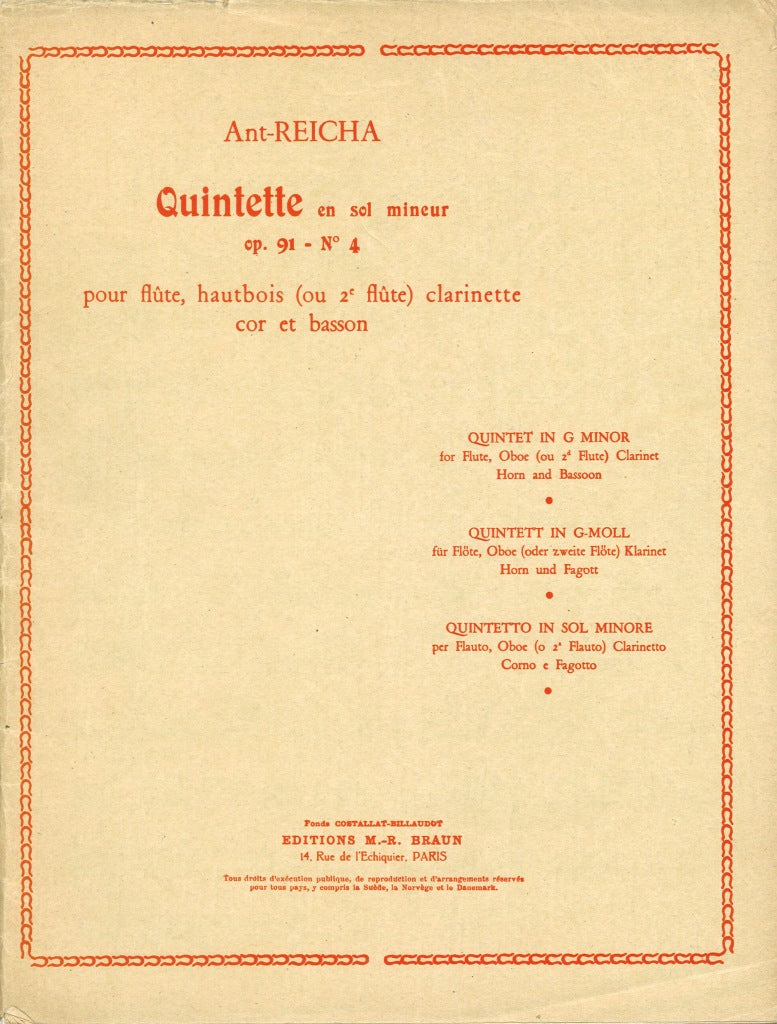 Reicha, Quintette op.91/4 en sol mineur (Billaudot)