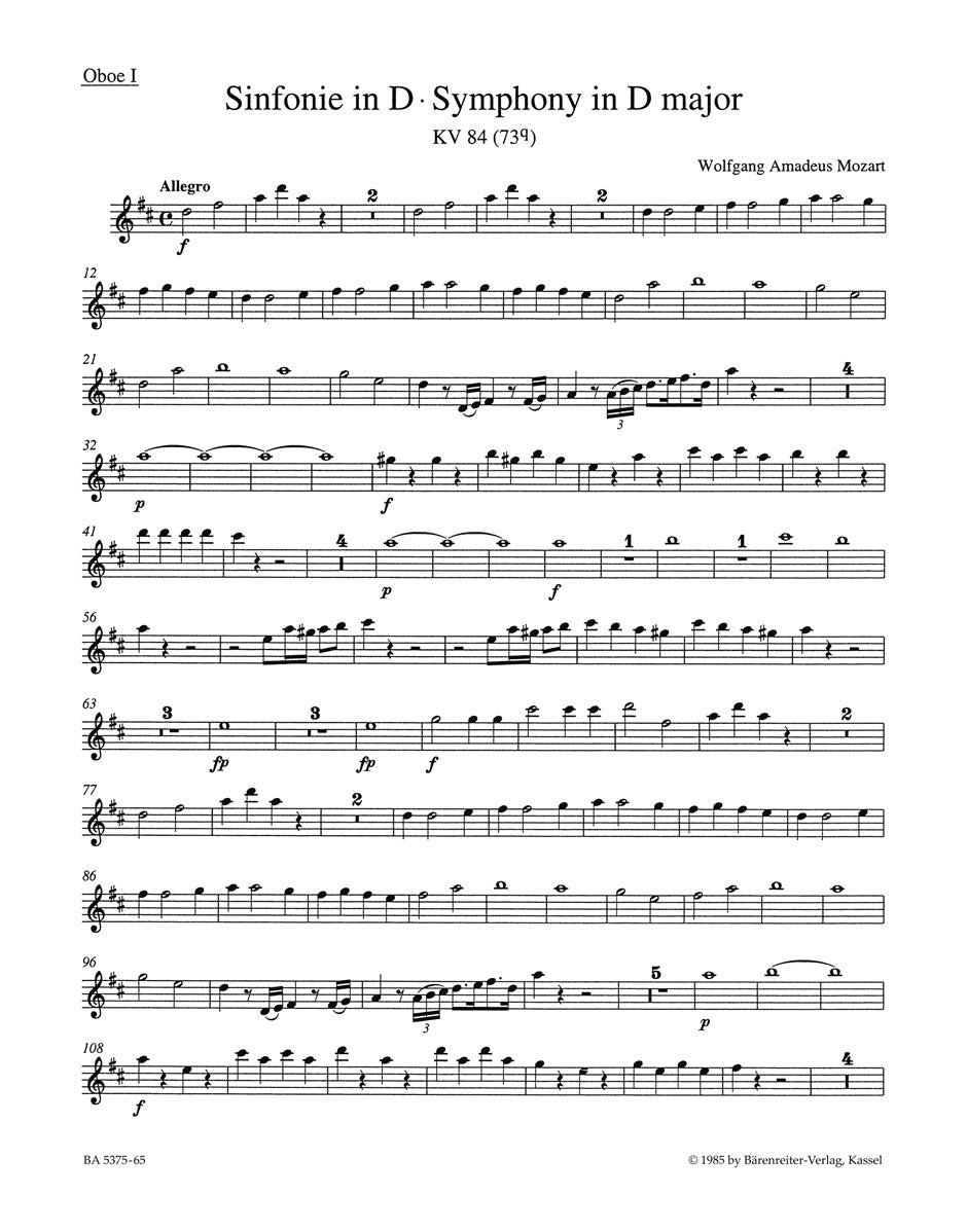 Mozart, Symphony No. 11 KV 84 Wind Set (Barenreiter)