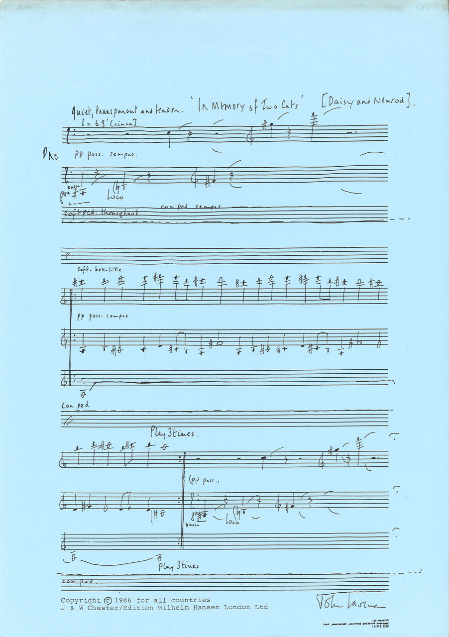 Tavener, In Memory of Two Cats (1986) (Chester)