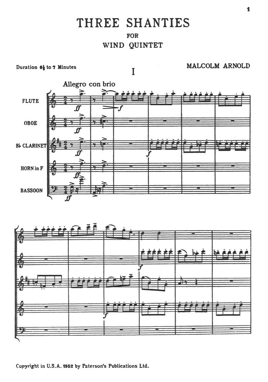 Arnold, Three Shanties (Score) (Paterson's)