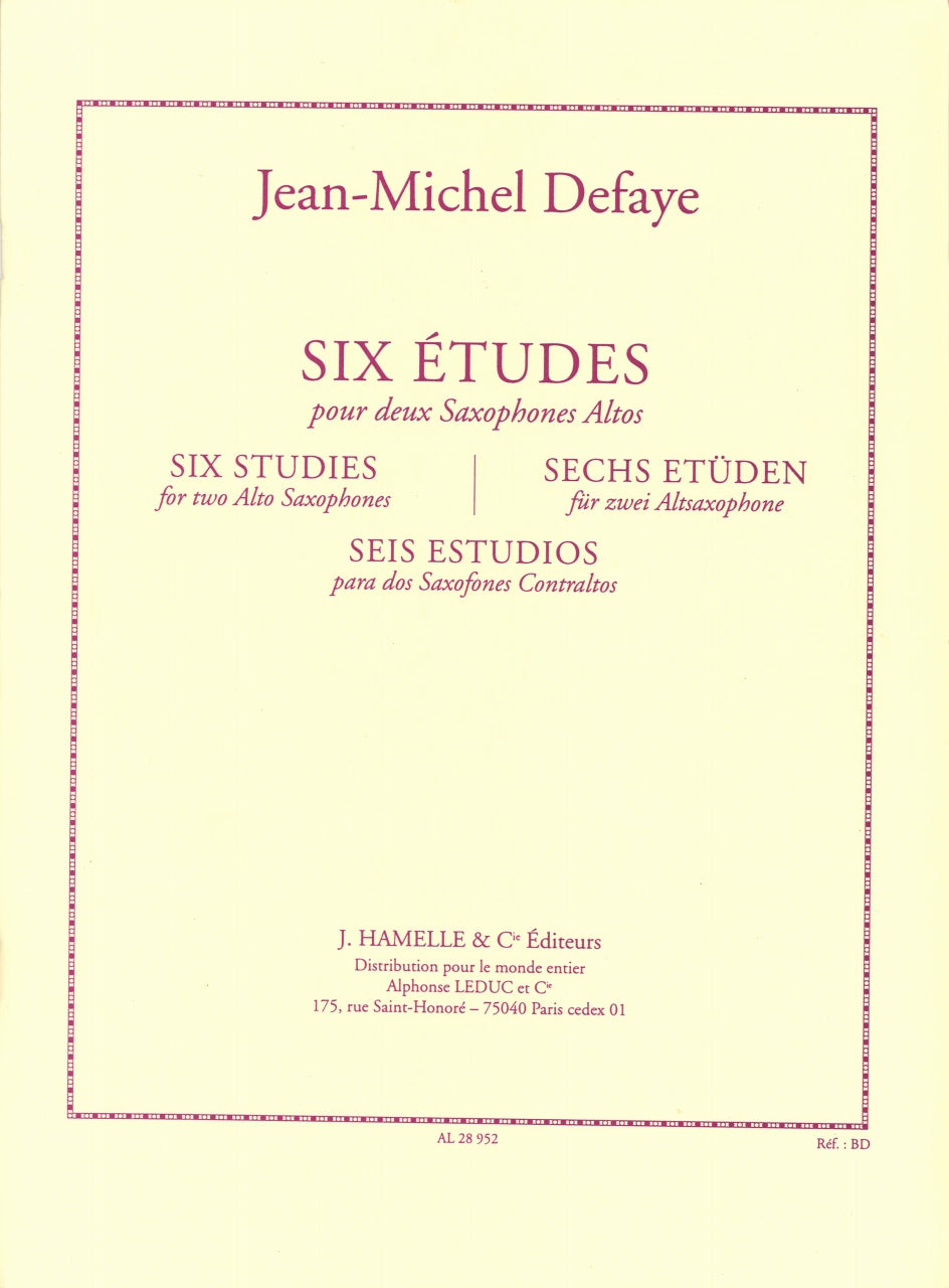 Defaye, 6 Etudes pour 2 saxophones altos (Hamelle)
