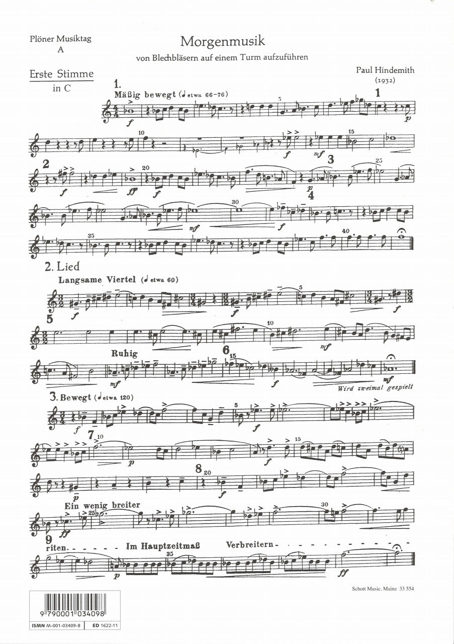Hindemith, Morgenmusik (4-part Set) (Schott)