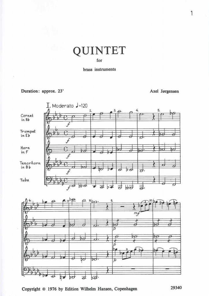 Jorgensen, Quintet for Brass (Score) (W.Hansen)