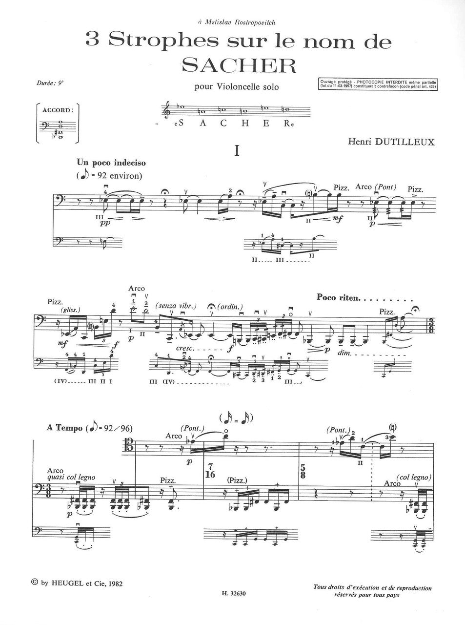 Dutilleux, Strophes sur le nom de Sacher (Heugel)