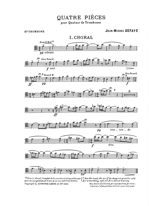 Defaye, 4 Pieces (4Tbn) (Leduc)