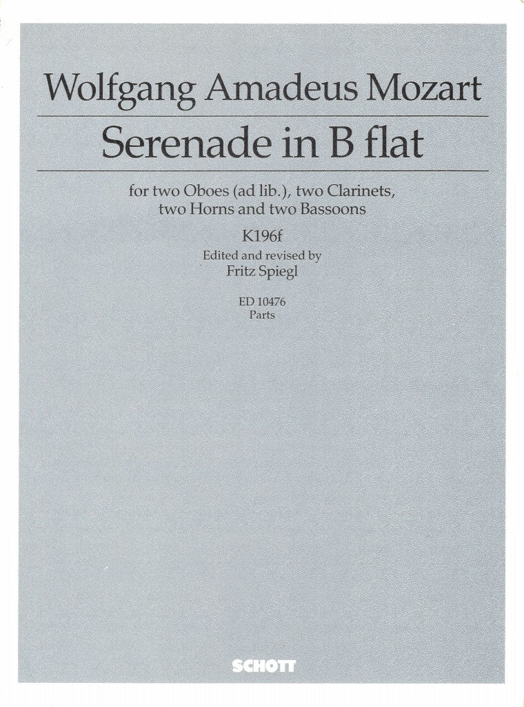 Mozart, Serenade KV.196f in Bb (Octet) (Schott)