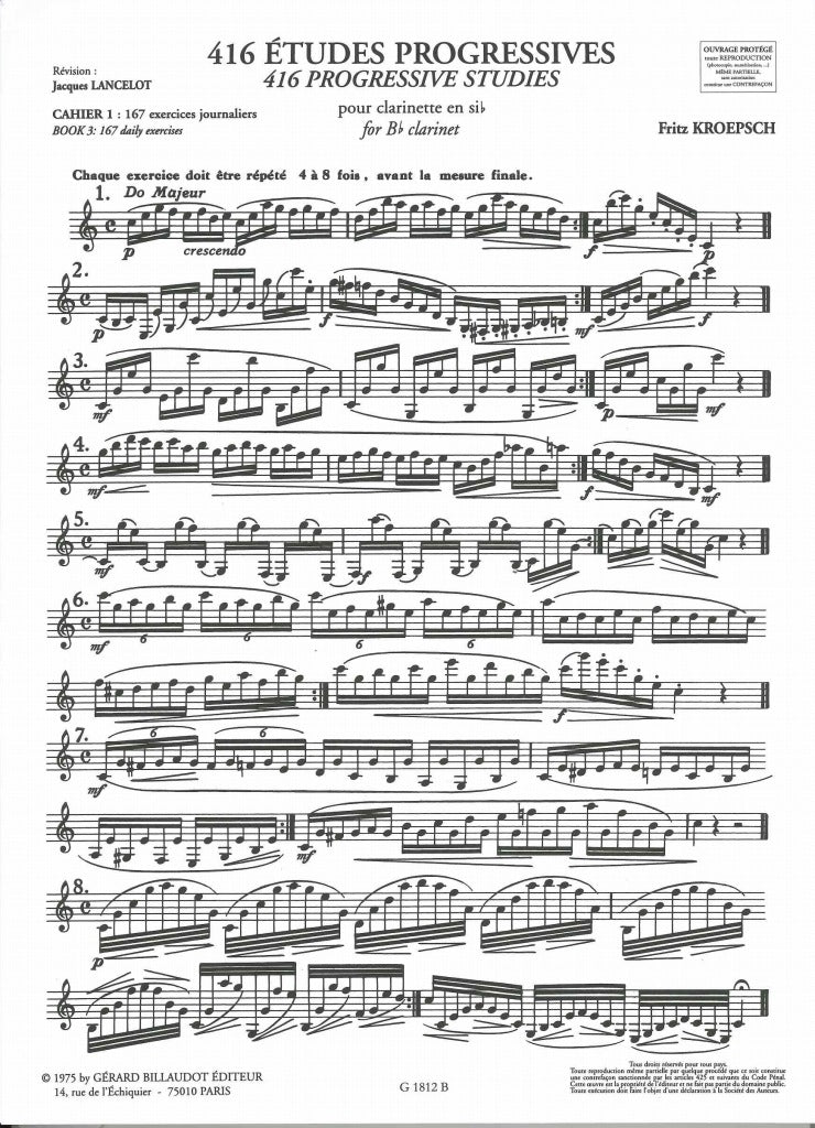 Kroepsch, 416 Etudes progressives, 1 (Billaudot)