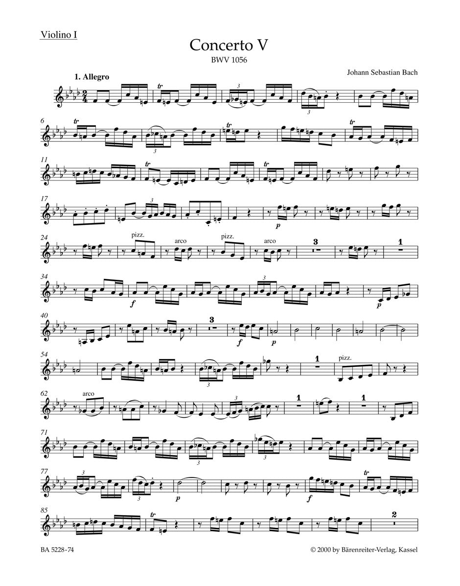 Bach, Concerto BWV 1056 (No. 5): Vn I (Barenreiter)