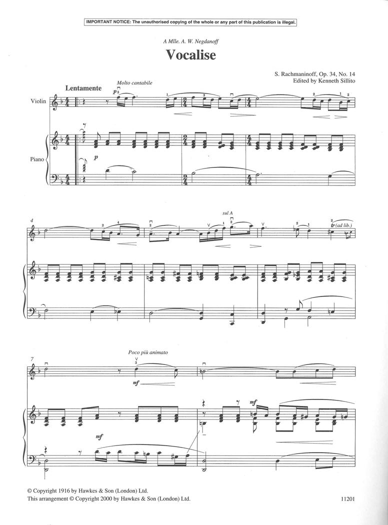 Rachmaninoff, Vocalise (Sillito) (Boosey)
