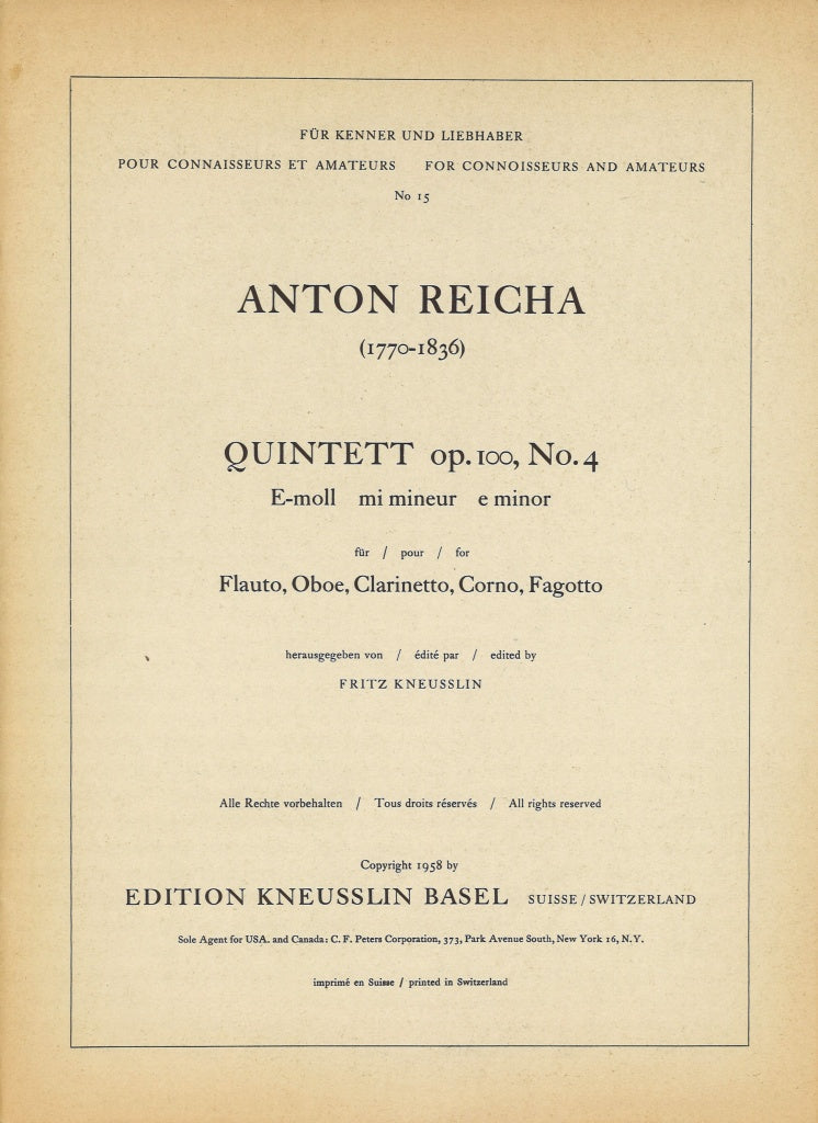 Reicha, Quintet op.100/4 in e (Kneusslin)