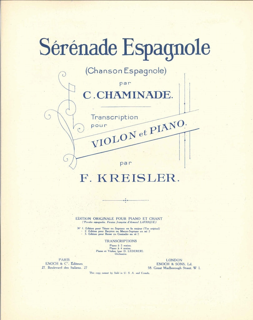 Chaminade, Serenade espagnole (Kreisler) (Enoch)