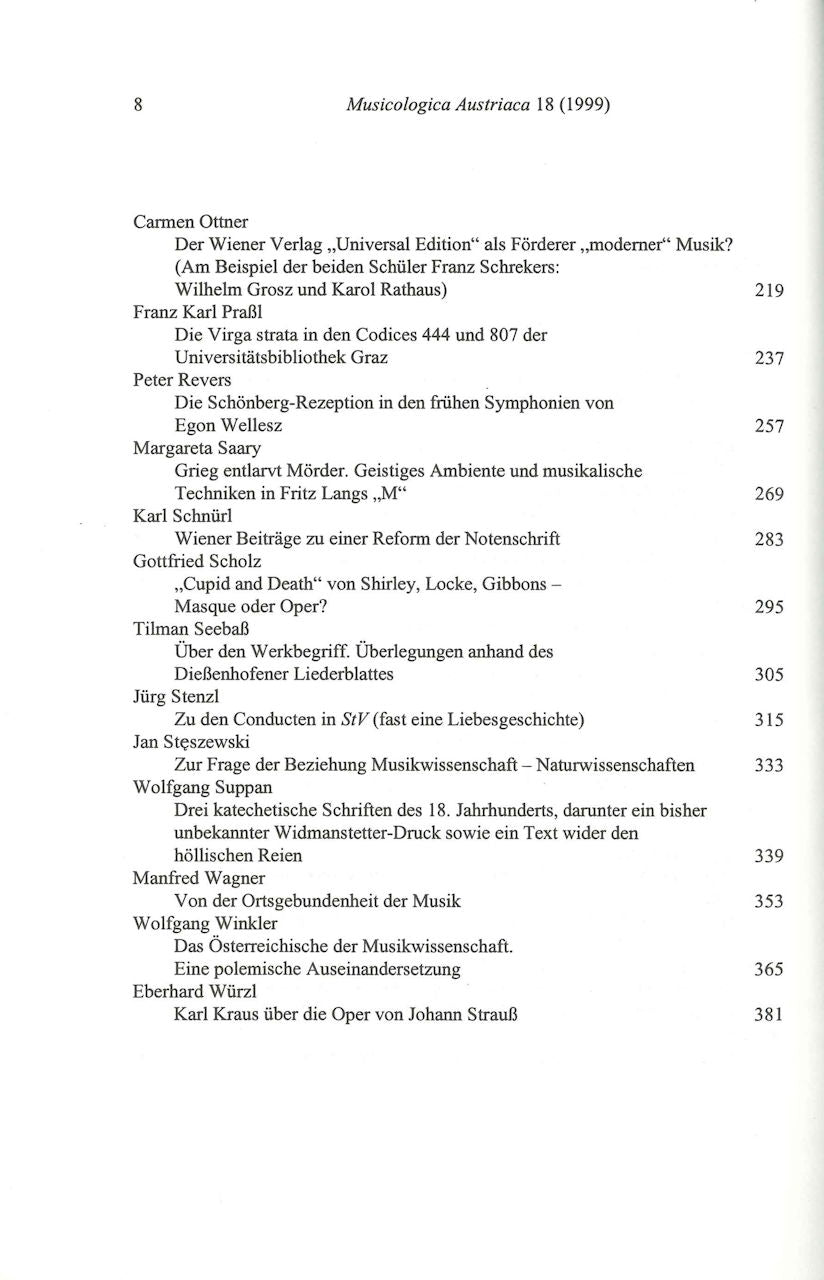 Musicologica Austriaca 18 (Musikwissenschaftlicher Verlag)