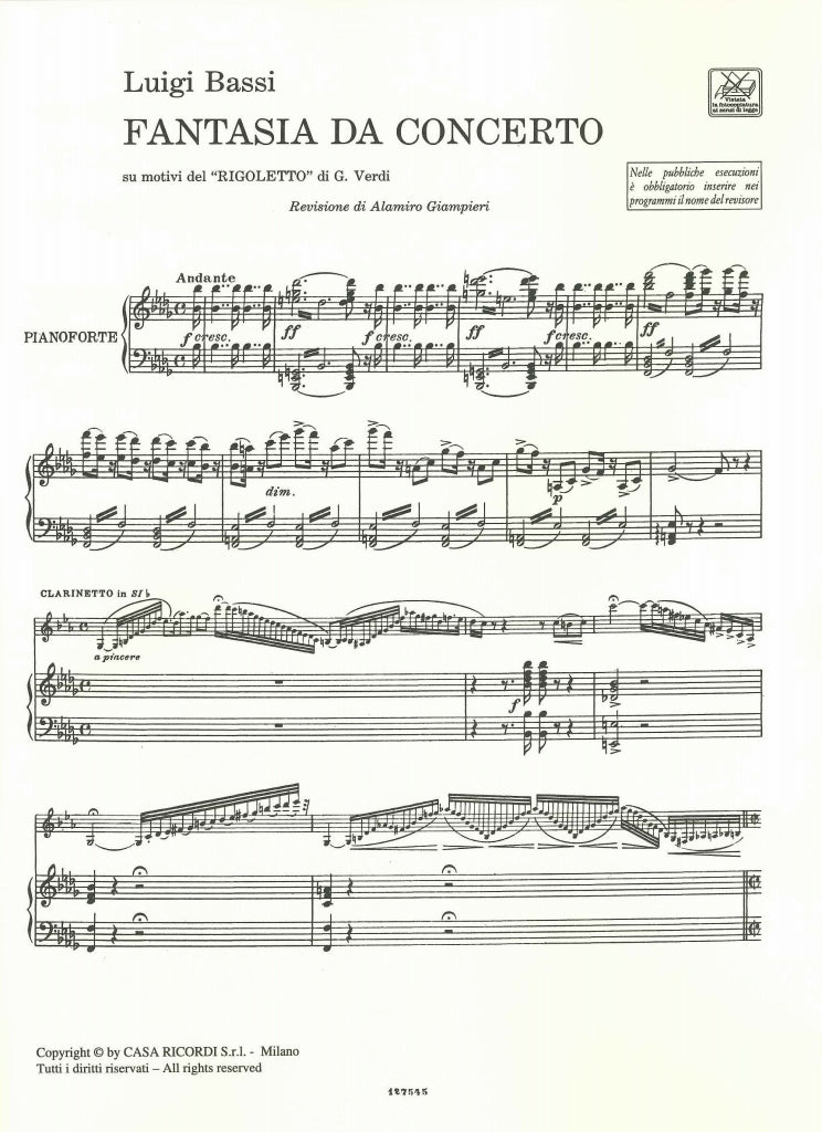 Bassi, Rigoletto: Fantasia (Ricordi)