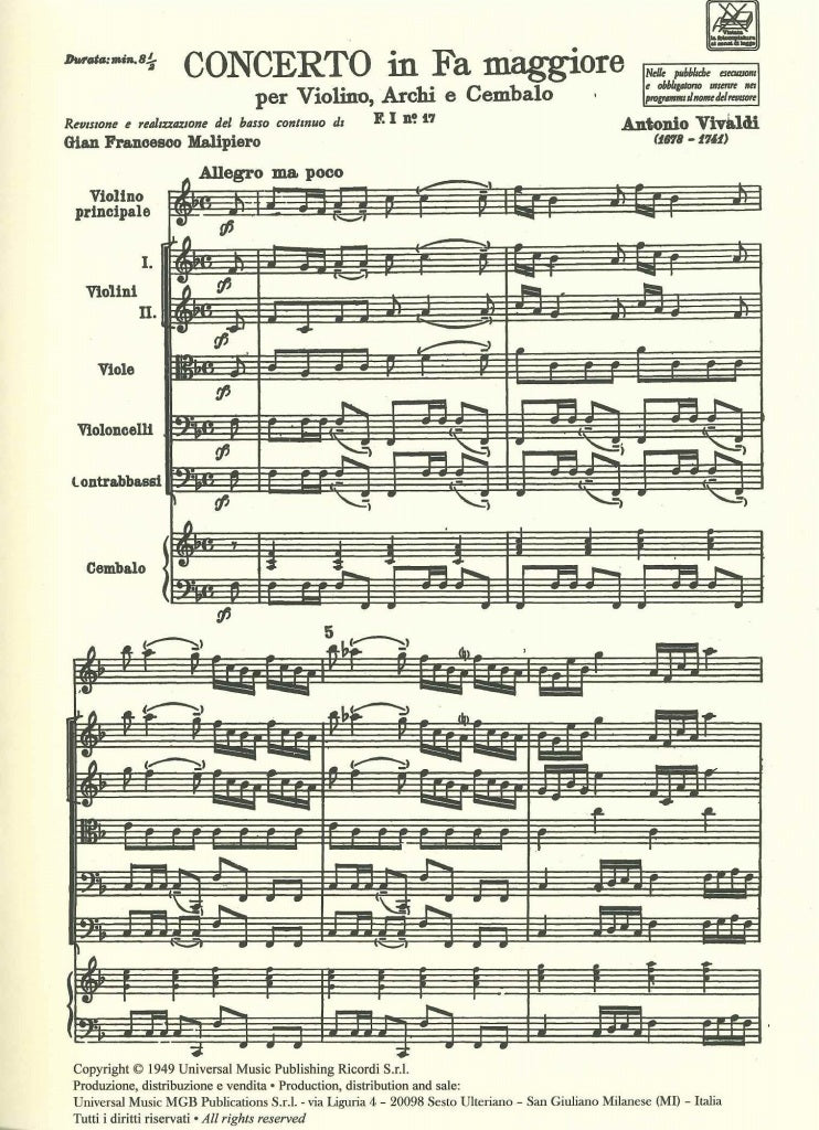 Vivaldi, Concerto in F, F 1/17, RV 288 (Ricordi)