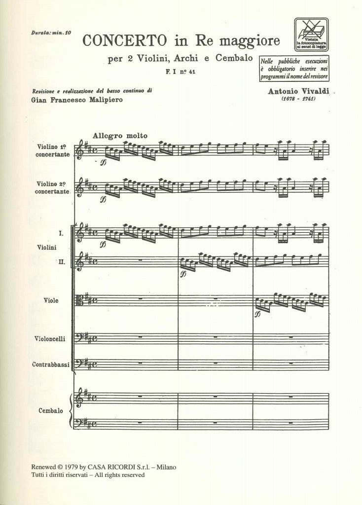 Vivaldi, Concerto in D, F 1/41, RV 512 (Ricordi)
