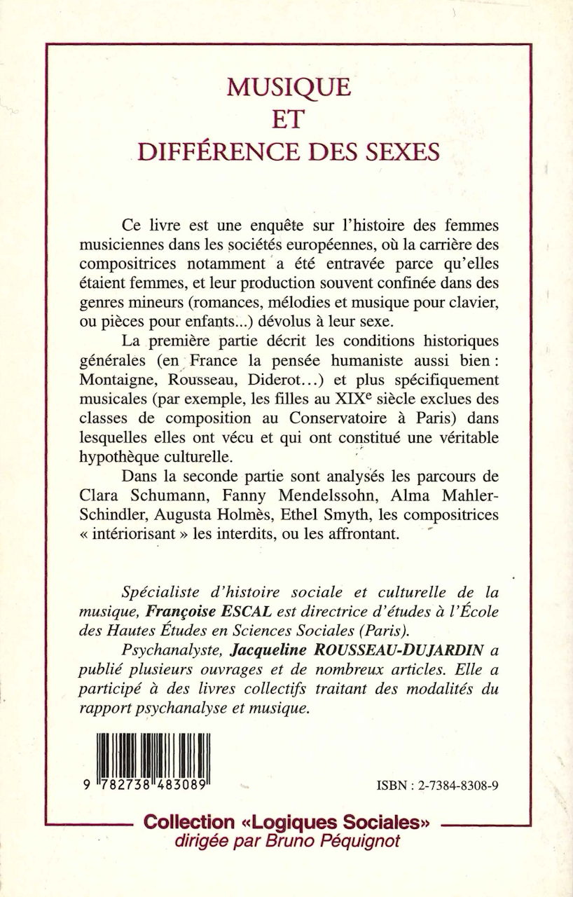 Escal, Musique et difference des sexes (Harmattan, L')